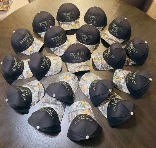 Kountry Lyfe “Midnight Timber” Trucker Hat – Black & Camo Edition
